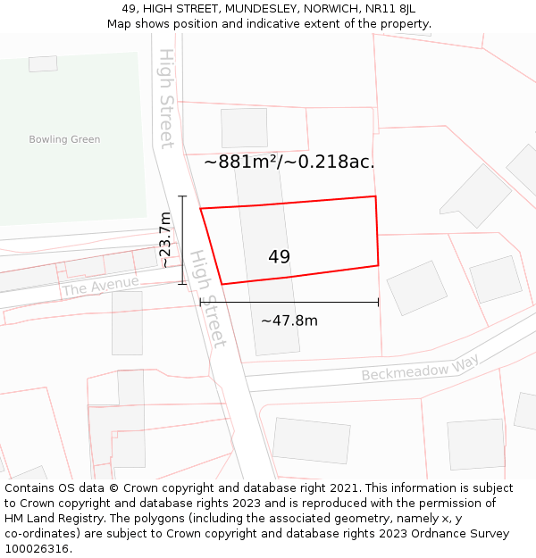 49, HIGH STREET, MUNDESLEY, NORWICH, NR11 8JL: Plot and title map