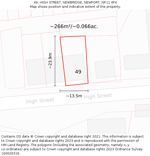 49, HIGH STREET, NEWBRIDGE, NEWPORT, NP11 4FX: Plot and title map