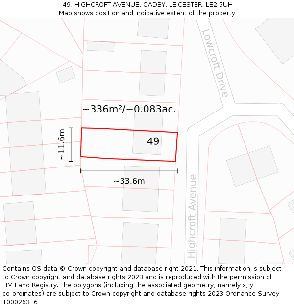 49, HIGHCROFT AVENUE, OADBY, LEICESTER, LE2 5UH: Plot and title map