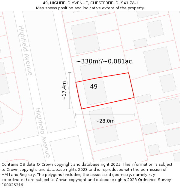 49, HIGHFIELD AVENUE, CHESTERFIELD, S41 7AU: Plot and title map