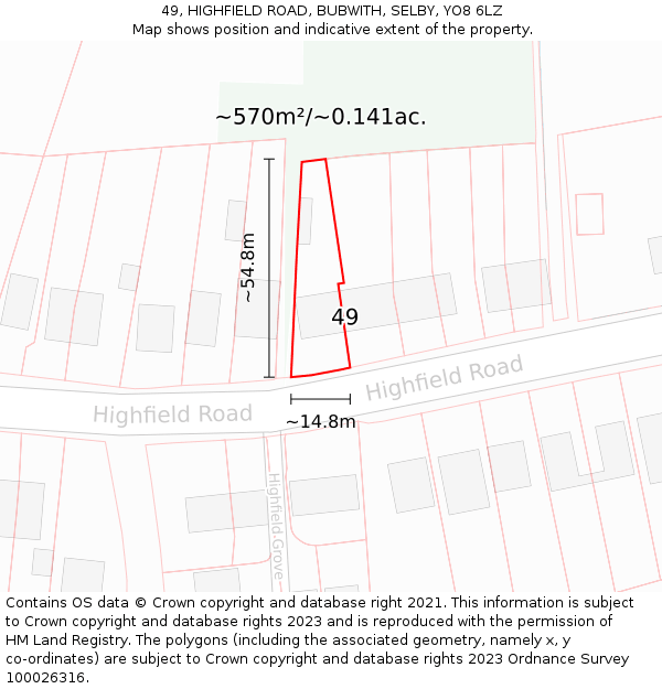 49, HIGHFIELD ROAD, BUBWITH, SELBY, YO8 6LZ: Plot and title map