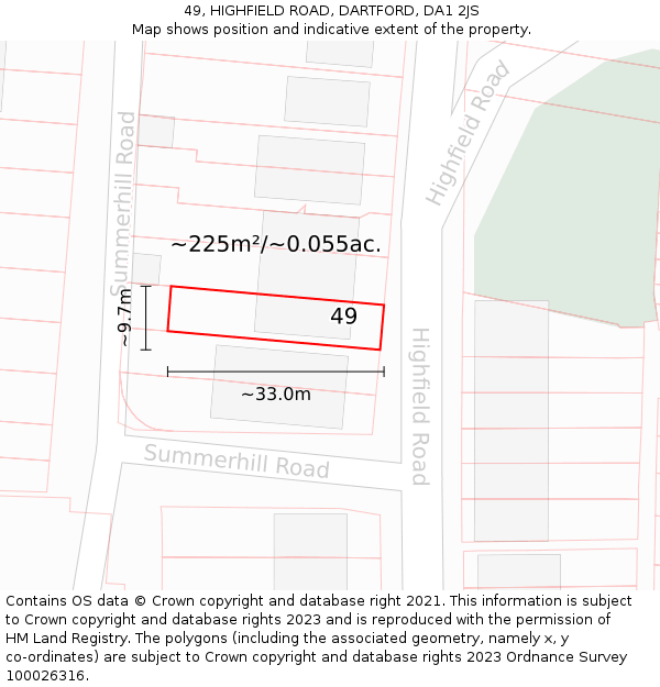 49, HIGHFIELD ROAD, DARTFORD, DA1 2JS: Plot and title map
