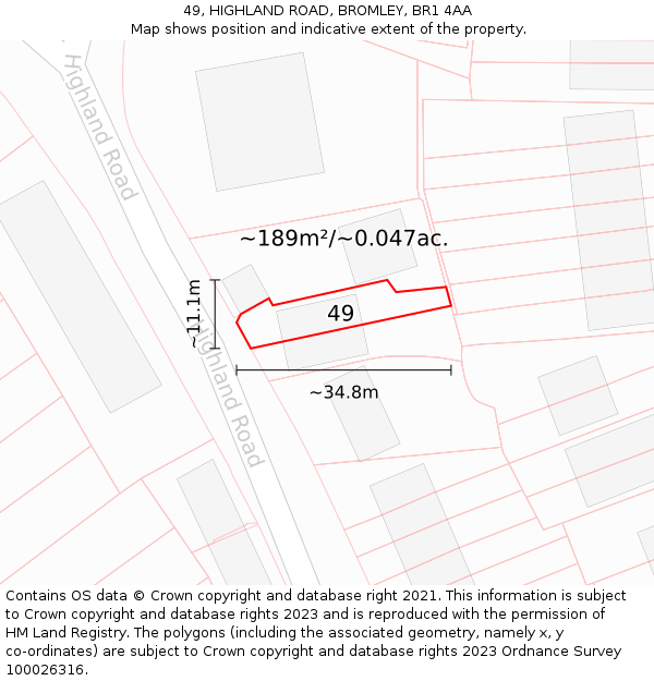 49, HIGHLAND ROAD, BROMLEY, BR1 4AA: Plot and title map