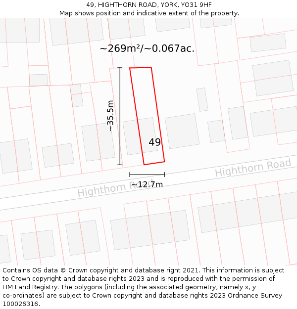 49, HIGHTHORN ROAD, YORK, YO31 9HF: Plot and title map