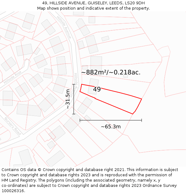 49, HILLSIDE AVENUE, GUISELEY, LEEDS, LS20 9DH: Plot and title map