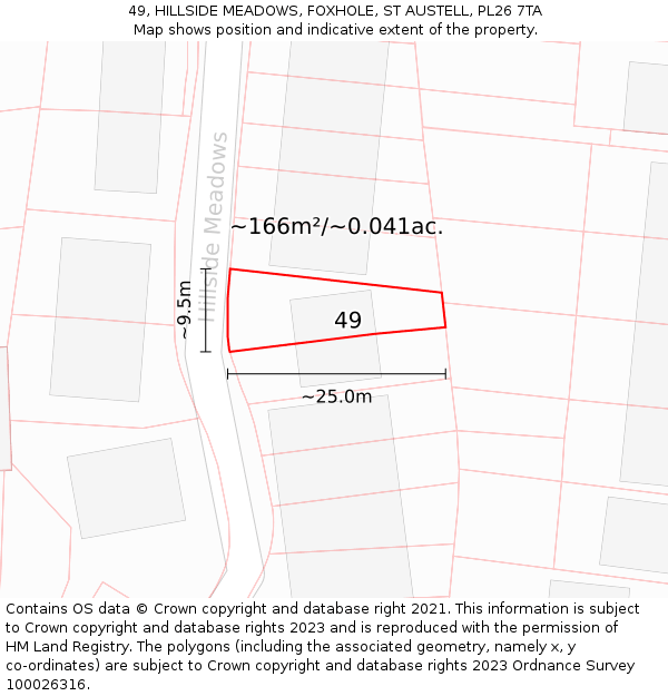 49, HILLSIDE MEADOWS, FOXHOLE, ST AUSTELL, PL26 7TA: Plot and title map