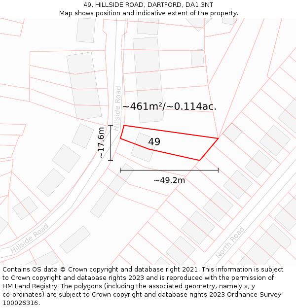 49, HILLSIDE ROAD, DARTFORD, DA1 3NT: Plot and title map