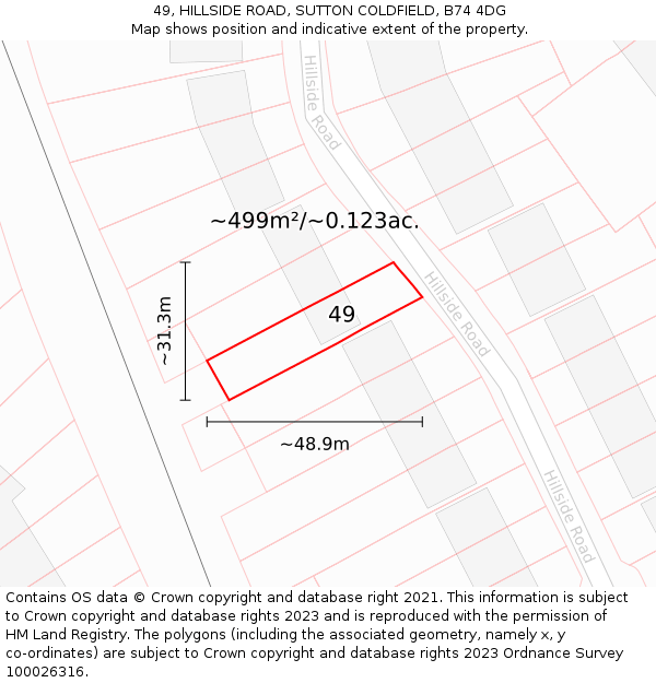 49, HILLSIDE ROAD, SUTTON COLDFIELD, B74 4DG: Plot and title map