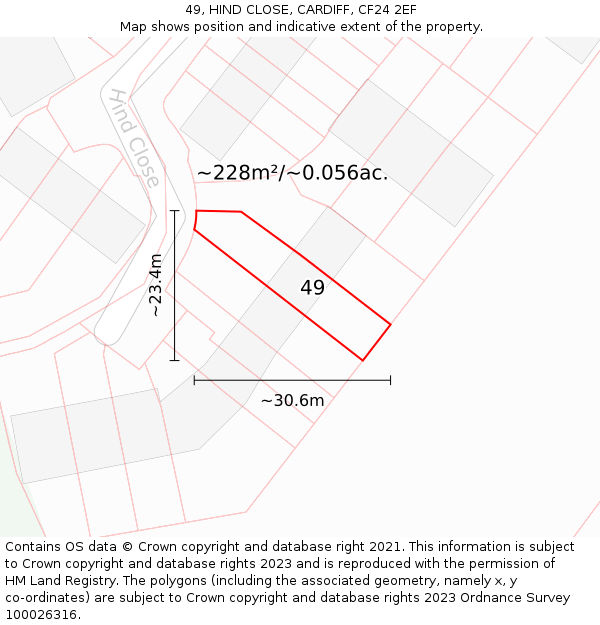 49, HIND CLOSE, CARDIFF, CF24 2EF: Plot and title map