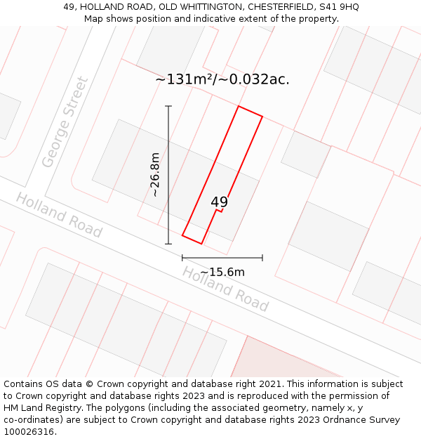 49, HOLLAND ROAD, OLD WHITTINGTON, CHESTERFIELD, S41 9HQ: Plot and title map