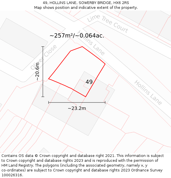49, HOLLINS LANE, SOWERBY BRIDGE, HX6 2RS: Plot and title map