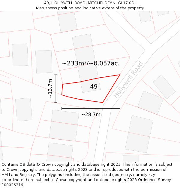 49, HOLLYWELL ROAD, MITCHELDEAN, GL17 0DL: Plot and title map