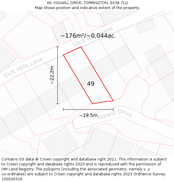 49, HOLWILL DRIVE, TORRINGTON, EX38 7LQ: Plot and title map