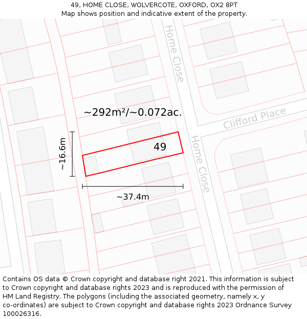 49, HOME CLOSE, WOLVERCOTE, OXFORD, OX2 8PT: Plot and title map
