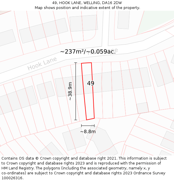 49, HOOK LANE, WELLING, DA16 2DW: Plot and title map