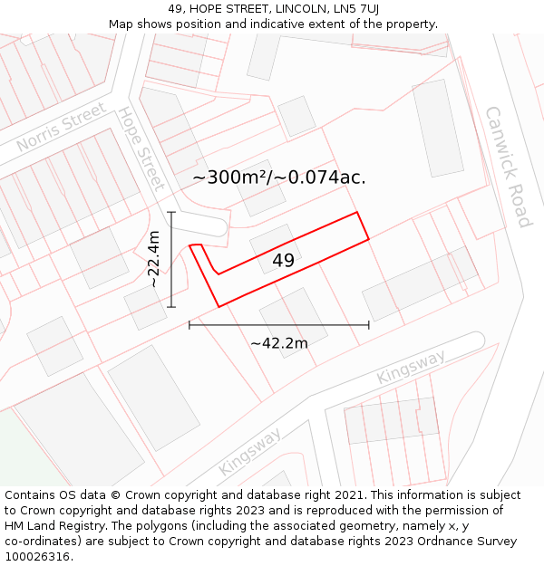 49, HOPE STREET, LINCOLN, LN5 7UJ: Plot and title map