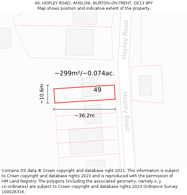 49, HOPLEY ROAD, ANSLOW, BURTON-ON-TRENT, DE13 9PY: Plot and title map