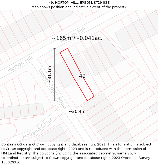 49, HORTON HILL, EPSOM, KT19 8SS: Plot and title map
