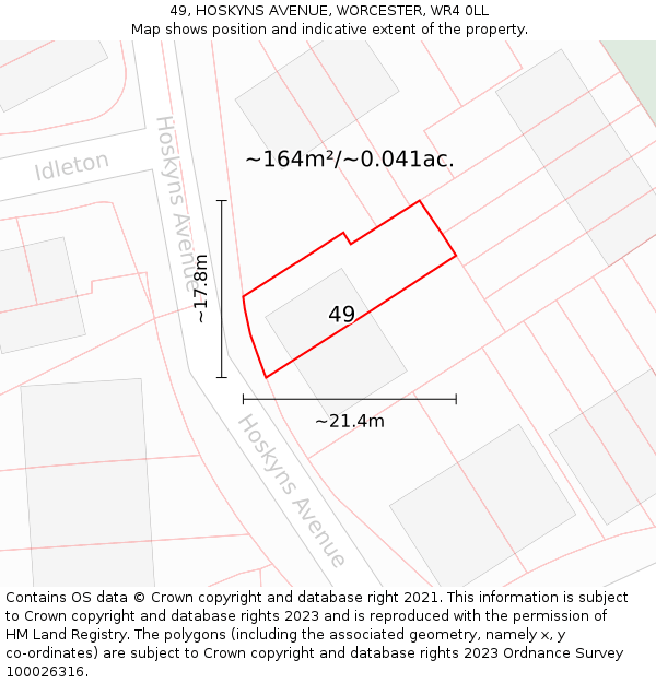 49, HOSKYNS AVENUE, WORCESTER, WR4 0LL: Plot and title map
