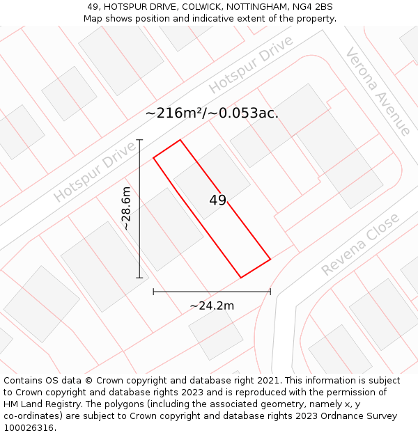 49, HOTSPUR DRIVE, COLWICK, NOTTINGHAM, NG4 2BS: Plot and title map