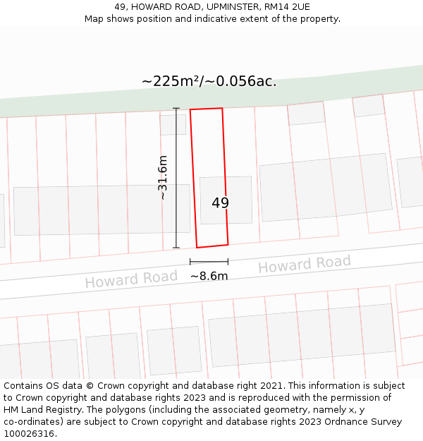 49, HOWARD ROAD, UPMINSTER, RM14 2UE: Plot and title map