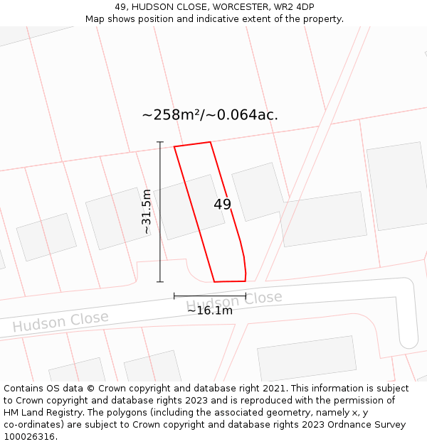 49, HUDSON CLOSE, WORCESTER, WR2 4DP: Plot and title map