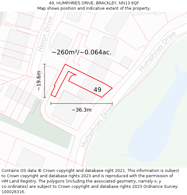 49, HUMPHRIES DRIVE, BRACKLEY, NN13 6QF: Plot and title map
