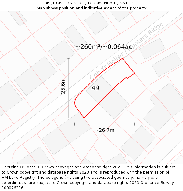 49, HUNTERS RIDGE, TONNA, NEATH, SA11 3FE: Plot and title map