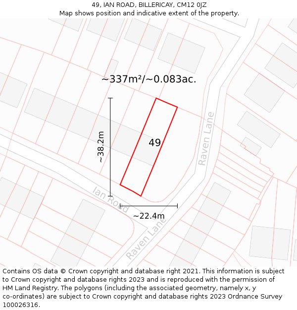 49, IAN ROAD, BILLERICAY, CM12 0JZ: Plot and title map