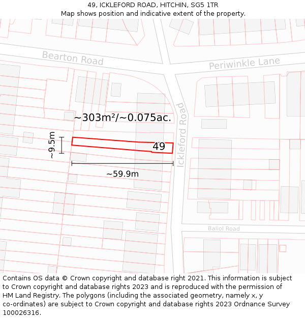 49, ICKLEFORD ROAD, HITCHIN, SG5 1TR: Plot and title map