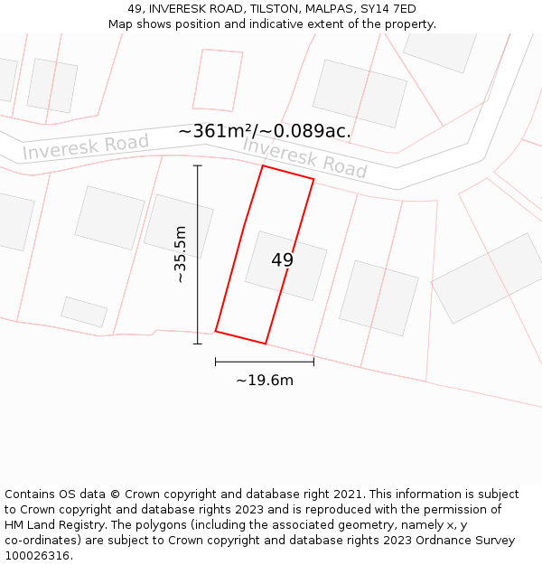 49, INVERESK ROAD, TILSTON, MALPAS, SY14 7ED: Plot and title map