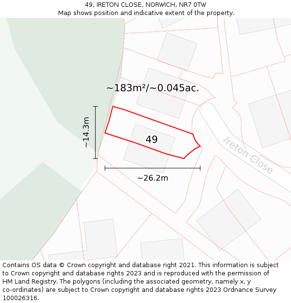 49, IRETON CLOSE, NORWICH, NR7 0TW: Plot and title map