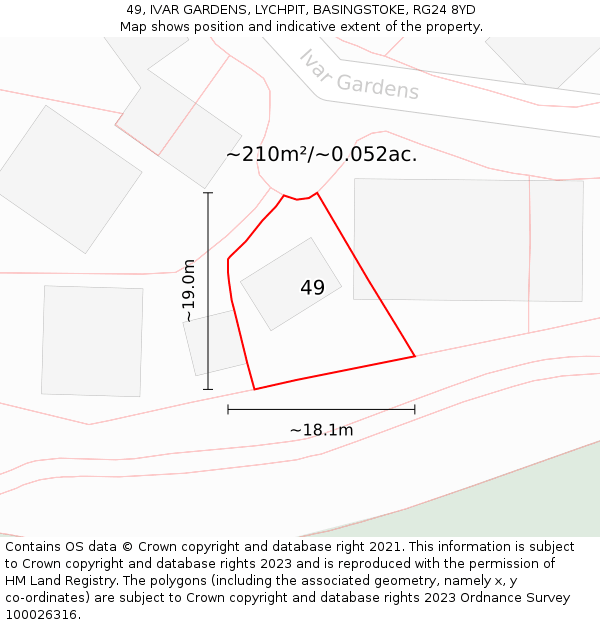 49, IVAR GARDENS, LYCHPIT, BASINGSTOKE, RG24 8YD: Plot and title map