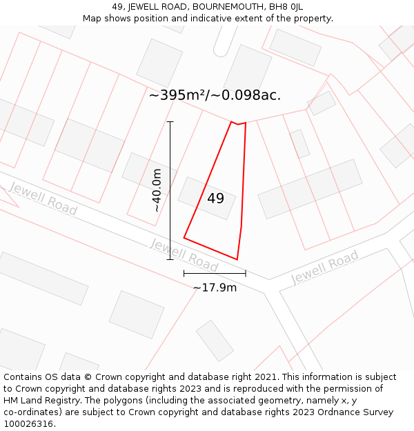 49, JEWELL ROAD, BOURNEMOUTH, BH8 0JL: Plot and title map