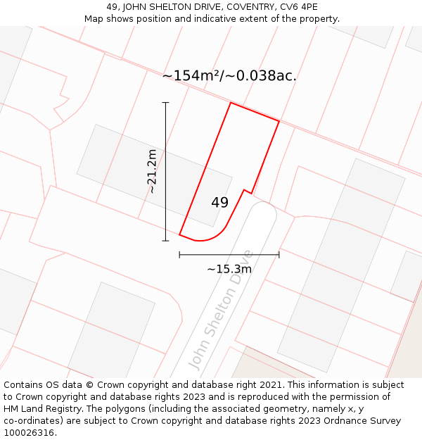 49, JOHN SHELTON DRIVE, COVENTRY, CV6 4PE: Plot and title map