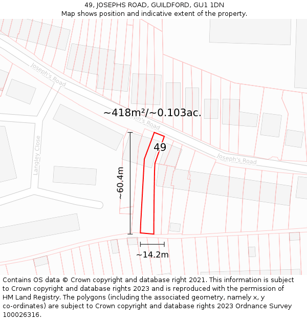 49, JOSEPHS ROAD, GUILDFORD, GU1 1DN: Plot and title map