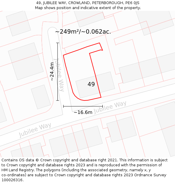 49, JUBILEE WAY, CROWLAND, PETERBOROUGH, PE6 0JS: Plot and title map