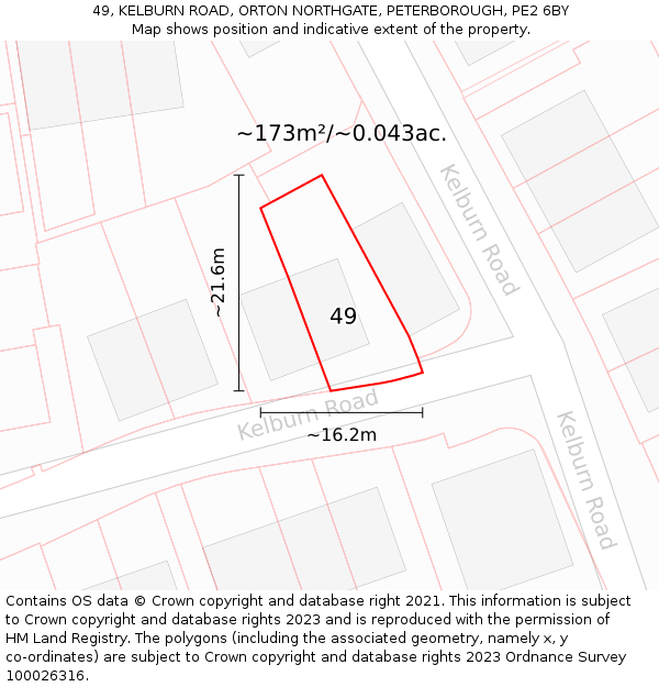 49, KELBURN ROAD, ORTON NORTHGATE, PETERBOROUGH, PE2 6BY: Plot and title map