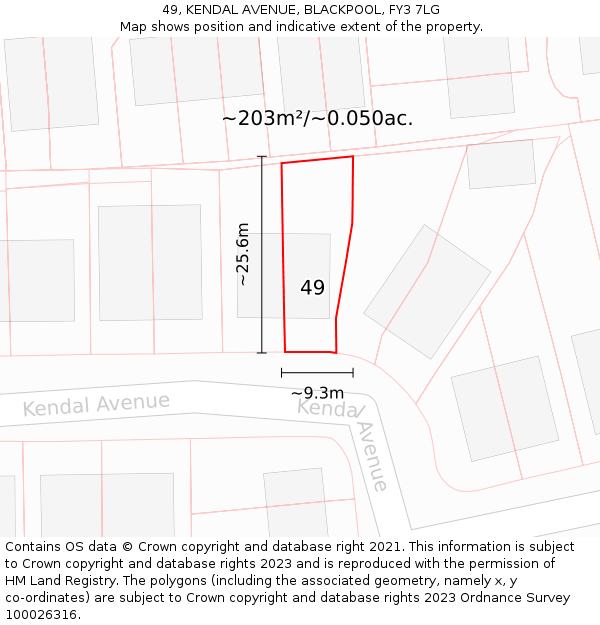49, KENDAL AVENUE, BLACKPOOL, FY3 7LG: Plot and title map