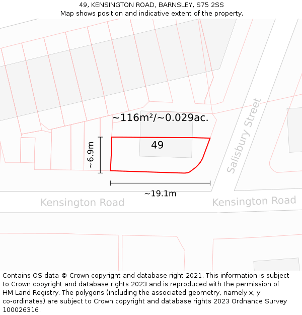 49, KENSINGTON ROAD, BARNSLEY, S75 2SS: Plot and title map