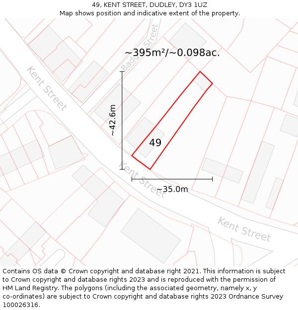 49, KENT STREET, DUDLEY, DY3 1UZ: Plot and title map