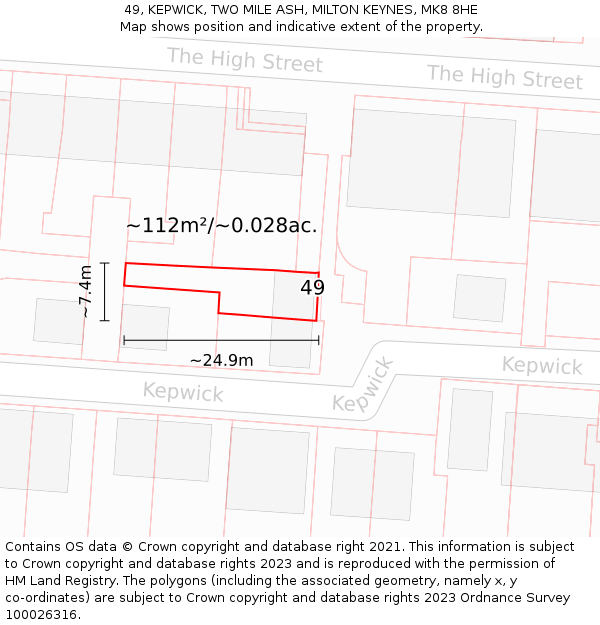 49, KEPWICK, TWO MILE ASH, MILTON KEYNES, MK8 8HE: Plot and title map