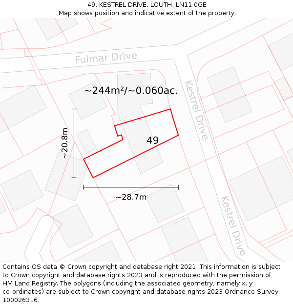 49, KESTREL DRIVE, LOUTH, LN11 0GE: Plot and title map