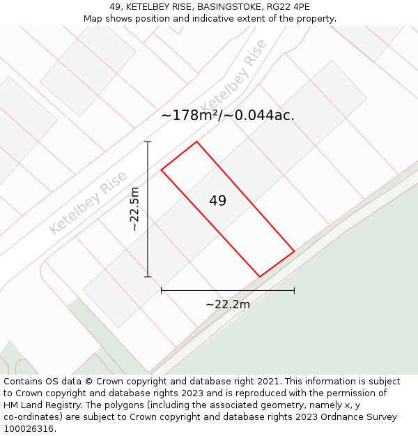 49, KETELBEY RISE, BASINGSTOKE, RG22 4PE: Plot and title map