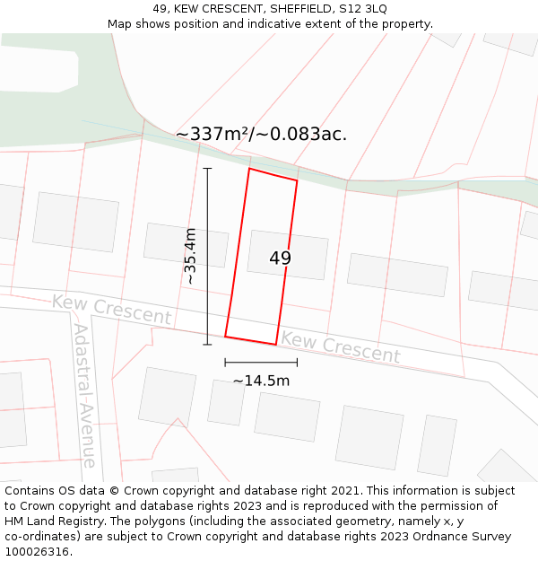 49, KEW CRESCENT, SHEFFIELD, S12 3LQ: Plot and title map
