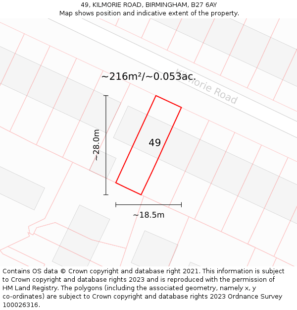 49, KILMORIE ROAD, BIRMINGHAM, B27 6AY: Plot and title map
