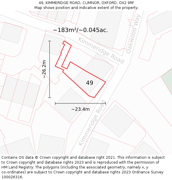 49, KIMMERIDGE ROAD, CUMNOR, OXFORD, OX2 9RF: Plot and title map