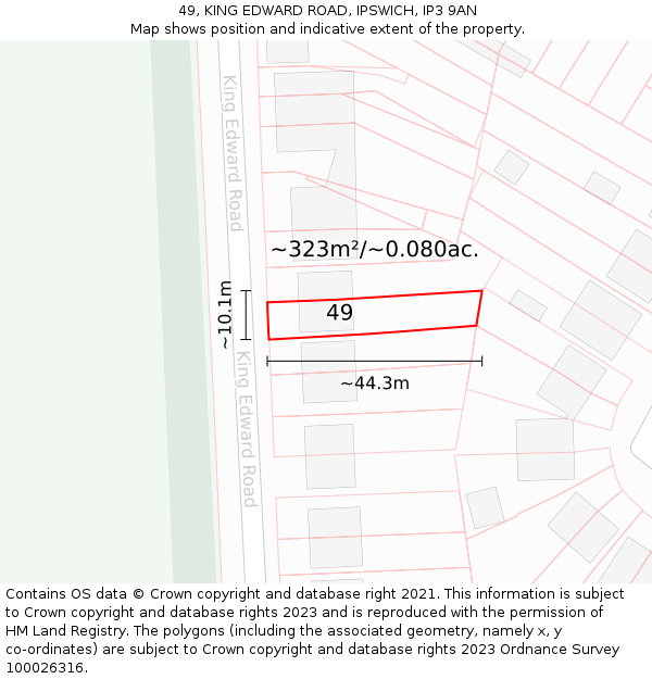 49, KING EDWARD ROAD, IPSWICH, IP3 9AN: Plot and title map