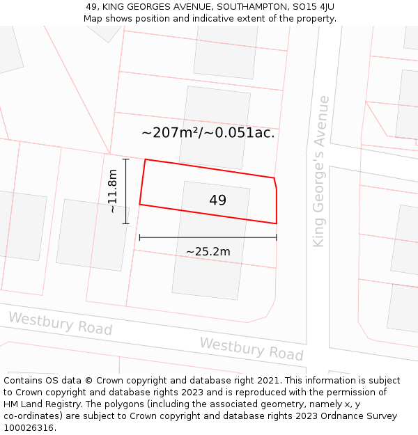 49, KING GEORGES AVENUE, SOUTHAMPTON, SO15 4JU: Plot and title map