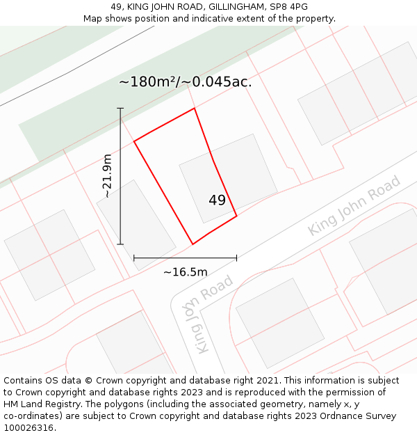 49, KING JOHN ROAD, GILLINGHAM, SP8 4PG: Plot and title map